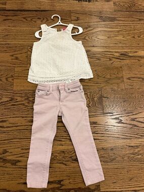 White Eyelet Tank and Light Pink Skinny Pants Kids Matching Set